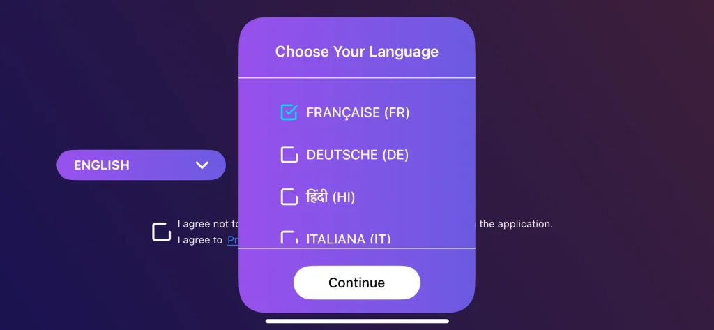 choisir la langue