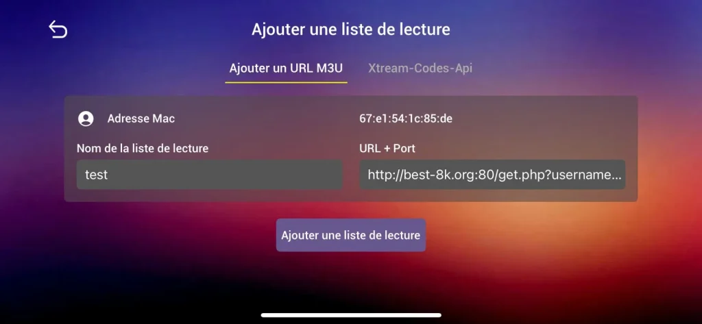 ajouter le lien m3u d'abonnement iptv